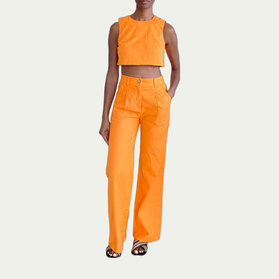 Linen Crop Top & Pants Set (Karina)